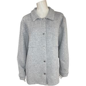 Muk Luks Regular Quilted Shacket Heather Gray Large NWT Button-Front Collar